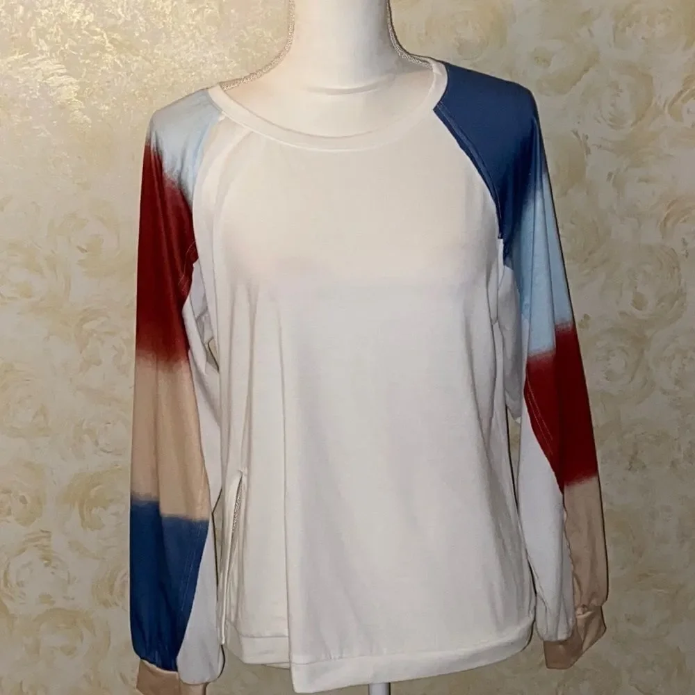 NWOT! Unique Multicolored Sleeve Top! - Picture 3 of 6